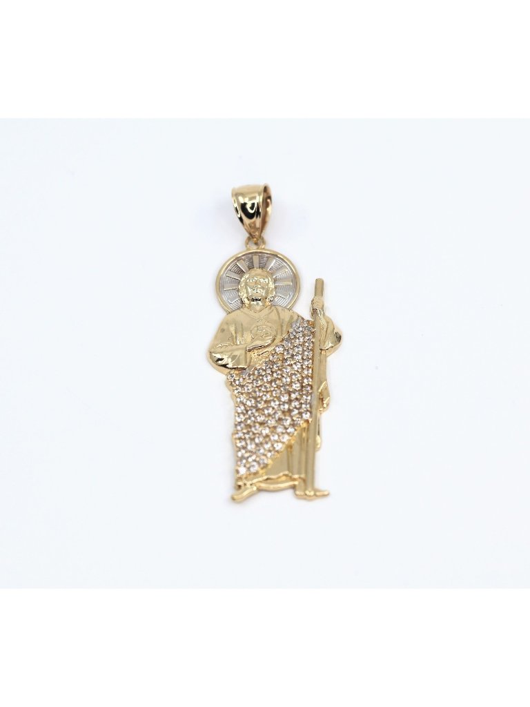 Unique 14k Solid Two Tone Multi Color Gold Religious Saint Jude Cz Charm Pendant